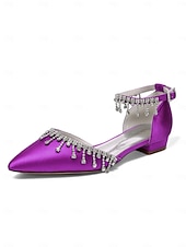 abordables Occasionnel-Escarpins de mariage à bride cheville en satin blanc - chaussures de mariée à bout pointu avec détail goutte de cristal