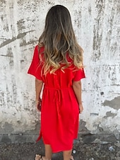 baratos vestidos estampados de algodão e linho-Vestido Maxi Feminino Vestido Shift Vestido de Verão Casual Diário Ajuste Regular Floral Manga Curta Gola Corte Notch Branca Amarela Rosa Vermelha Verão