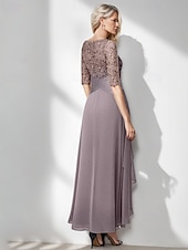 cheap Floor Length-Blue Green Embroidered A-Line Dress Mother of the Bride Dress Elegant Jewel Neck Floor Length Chiffon Half Sleeve Wrap Included with Lace Ruffles Tier