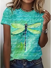 cheap Animals tee-Women&#039;s T Shirt Floral Animal Casual Short Sleeve Round Neck Regular Tops Daily Going out Weekend Print Blue Green Summer