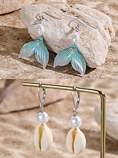 billige Øredobber for kvinner-&quot;havfrue hale-dråpeøreringer – hav-inspirerte dingleøreringer med perleaksent, elegante og lette smykker for kvinner, perfekt for strand-, sommer- og ferieantrekk&quot;