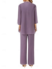 preiswerte Unter 129,99 $-Hosenanzug Brautmutterkleid Hochzeitsgast Elegant Einfach Juwelenhals Bodenlang Polyester Langarm mit Einfarbig 2025