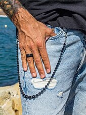 economico Cinture da uomo-"catena per pantaloni da uomo con perline - stile vintage goth rock per motociclisti, punk e moda di strada"