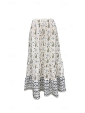 preiswerte Grafische Röcke-Damen Rock Mode Boho Maxi Mittlere Hüfthöhe Röcke Blumen Druck Mikroelastisch Straße Ausgehen Rote Sommer Polyester