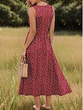 abordables Art &amp; Design Robes-Femmes Robe Midi Robe d&#039;Été Robe trapèze Robe à épaules dénudées Vacances Occasionnel Boho Extérieur Soirée Sortir Coupe régulière Graphique À pois Sans manches Col en U Vin Été