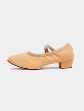 preiswerte Lateinamerikanische Schuhe-beigefarbene Canvas-Ballsaal-Tanzschuhe für Damen – Pumps mit niedrigem Absatz und elastischem Riemen für das professionelle Training