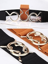 baratos Cinto Feminino-cinto elástico ajustável feminino com fivela de metal da moda - moderno e versátil - adequado para uso diário feminino e passeios casuais