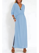 ieftine Rochii din chiffon-Pentru femei Rochie Lunga Rochie Maxi Rochie casual Rochie de Cocktail Rochie pentru invitata de nunta Rochii din Șifon Modă Vacanță Ieșire Sfârșit de săptămână Fit regulat Simplu Manșon Lung În V