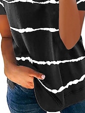 halpa Raidallinen ja geometrinen t-paita-Naisten Pusero Tasku Napit Kuvitettu Tyylikäs Vapaa-aika Lyhythihainen Tiukka pyöreä kaula-aukko Tavalliset topit Päivittäin Musta Valkoinen Punastuvan vaaleanpunainen Harmaa Kesä Kevät