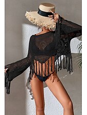cheap Blouses &amp; Shirts-Women&#039;s Blouse Plain Modern Casual Long Sleeve Crew Neck Regular Tops Daily Holiday Going out Hollow Out Fringe Black White Green Summer