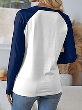 baratos Camiseta de Humor &amp; Citações-Mulheres Camiseta Gráfico Âncora Casual Estilo Praia Manga Longa Decote V Tops regulares Diário Final de semana Imprimir Azul Primavera Outono