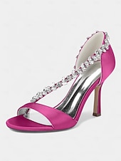 abordables Sandales de Robe-Escarpins à talons hauts en satin champagne pour femmes avec bride en T en cristal – élégants talons aiguilles à bout ouvert pour cocktails et événements formels