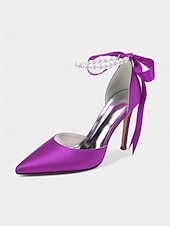 cheap Cocktail-Women&#039;s Champagne Satin Wedding Heels with Pearl Ankle Strap - Elegant Bridal &amp; Cocktail Stiletto Pumps