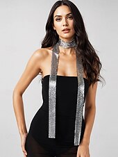 billiga Halsdukar för kvinnor-chokerhalsduk i silver strass för kvinnor – gnistrande statement-halsband för fester, nattklubbar och festivalkläder