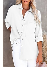 economico Camicie-Per donna Camicia Camicie ispirate al lino Abbottonare Semplice Elegante Manica Lunga Colletto a Camicia Top Regolari Quotidiano Ferie Bottoni Nero Bianco Verde chiaro Arancione Estate