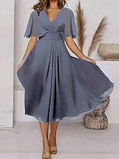 abordables Robe de cocktail-Femme Robe mi-longue robe cocktail Robe Évasée Robe d&#039;été Mode Extérieur Vacances Rendez-vous Standard Plein Manche Courte Col V Rose Claire Bleu Violet Eté
