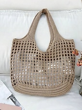 cheap Handbag &amp; Totes-Handmade Crochet Mesh Tote Bag – Lightweight &amp; Eco-Friendly Beach Shoulder Bag, Boho Style, Reusable Shopping Bag for Women, Summer Vacation &amp; Daily Use