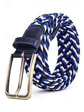 cheap Men&#039;s Belts-Men&#039;s Braided Elastic Stretch Belt – Multicolor Woven Design with Leather Tip &amp; Metal Buckle, Casual &amp; Golf Style, Adjustable Fit for Jeans &amp; Trousers, Perfect for Sports &amp; Everyday Wear