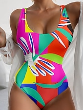economico Costumi interi-Costumi da Bagno da Donna Costume Monopezzo Monokini Senza Schiena Controllo della Pancia Vita Alta Slim Vacanza Spiaggia Abbigliamento Grafico Geometrico Collo a U Senza Maniche Costumi da Bagno