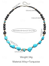 abordables Bijoux pour hommes-Collier de perles en pierre naturelle fait main pour homme – ras du cou style bohème vintage turquoise et agate noire, bijoux tribaux pour la plage, les voyages et les tenues décontractées