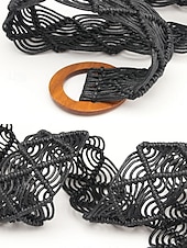 levne Dámský pásek-tkaný opasek boho macrame pro ženy – ručně vyrobený široký bederní pás s dřevěnou přezkou, vintage chic styl pro šaty, ležérní outfity a letní plážové oblečení