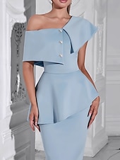 abordables Robes de cocktail-Robe cocktail sirène  trompette robe élégante formelle anniversaire longueur thé sans manches épaule dénudée crêpe extensible dos échelle avec boutons en strass robe fendue
