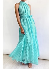 abordables Robes de vacances-Femmes Robe Longue Maxi Robe Robe de remise des diplômes Robe à col licou Mode Moderne Fête Remise des Diplômes Date Coupe régulière Uni Sans manches Col Halter Cyan Noir Violet Claire Vert Été