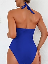 billige Onepiece badedrakter-Kvinne Badetøy Én Del Monokini Badedrakt Ryggløs Magekontroll Høy Midje Slank Ferie Strandklær Solid Farge Leopard Halter Hals Uten Erme Badedrakter