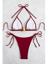 olcso Bikiniszettek-Női Fürdőruha Bikini 2 darab Fürdőruha Nyitott hátú Tropikus Strandruházat Sima Kötőfék nyaka Ujjatlan Fürdőruhák