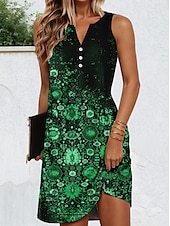 tanie Sukienki boho-Damskie Sukienka mini Codzienne sukienki Sukienka na szerokich ramiączkach Zabytkowe Codzienny Urlop Codzienny Regularny Zabytkowe Bez rękawów Karbowana szyja Niebieski Błękit nieba Brązowy Zielony