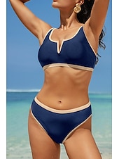cheap Bikini Sets-Women&#039;s Swimwear Bikini 2 Piece Swimsuit Backless Patchwork Tropical Beach Wear Color Block V Neck Sleeveless Bathing Suits