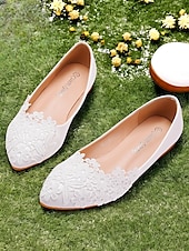 abordables Occasionnel-ballerines en dentelle blanche pour mariées - chaussures de mariage élégantes brodées de fleurs