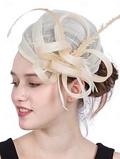 abordables Fascinators-Coiffe Sinamay Chapeau Fedora Course de Chevaux ancien Mignon Avec Plume Casque Couvre-chef
