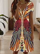 olcso Boho ruhák-Női Mini ruha Mini ruha Pólóruha Nyári ruha A vonalú ruha Elegáns Szüret Stílusos Vakáció Születésnap Hétköznapi Normál Virágos Grafika Paisley Rövid ujjú V-alakú Világos rózsaszín Sárga Medence