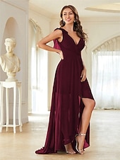 preiswerte Bodenlänge-Kleid Brautmutterkleid Elegant Party V Ausschnitt Bodenlang Chiffon Ärmellos mit Falten 2025