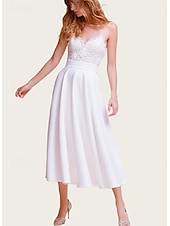 cheap Little White Dresses-Engagement Little Graduation White Dresses Wedding Dresses A-Line V Neck Spaghetti Strap Sleeveless Ankle Length Chiffon Bridal Gowns With Sash / Ribbon 2025