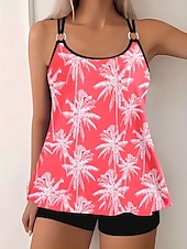 billiga Tankinis-Dam Plusstorlekar Badkläder Tankini 2 st Längre baddräkt Pojkeben Baddräkt Hög midja Stickat Stylish Sportig Paisley Genomskinlig Rund hals Ärmlös Baddräkter