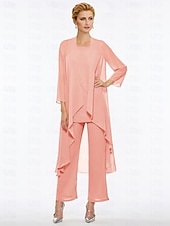 voordelige Broekpakken van mama-Strand Bruiloft Jumpsuit  Pantsuit Moeder van de Bruid Elegante Plus Size Bateau Hals Vloer Lengte Chiffon Mouwloos Wrap Inbegrepen met Effen Kleur om indruk te maken 2025 gratis maat op maat