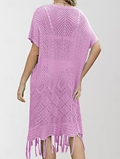 abordables Robes de plage-Maillots de bain pour femmes robe de nage maillot de bain découpé frange vacances vêtements de plage couleur unie col en V manches courtes maillots de bain