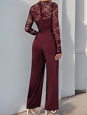 billiga Mammas jumpsuits-Jumpsuit  Byxdress Brudens Mor Elegant Avslappnad Juvel Hals Golvlängd Polyester Lång Ärmar med Spets 2025
