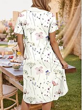 ieftine rochie florală-Pentru femei Rochii Midi Rochie A line Vacanță Casual Zilnic Dată Fit regulat Floral Grafic Frunză Manșon scurt Guler Cămașă Alb Vară