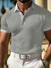 billiga Sport-Herr Våffelpikétröjor Golftröja Arbete Ledigt Kavajslag Kortärmad Grundläggande Modern Slät Knappar Sommar Vår Normal Svart Vit Gul Rubinrött Ljusgrå Ljusblå Våffelpikétröjor