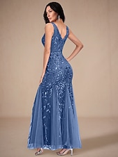 abordables Longueur du plancher-Sirène / Trompette Robes pour invités de mariage Élégant Robe robe demoiselle d honneur Longueur au sol Sans manches Col en V Dentelle avec Appliques 2025