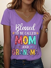 abordables Fête des mères-fête des Mères Femmes T-shirt Graphique Lettre Occasionnel Manche Courte Col en V Hauts Réguliers Quotidien Week-end Imprimé Noir Jaune Rose Claire Bleu Violet Été Printemps MOM