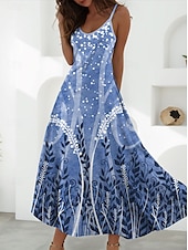 preiswerte Blumenkleider-Damen Maxikleid A Linie Kleid Sommerkleid Unterkleid Urlaub Lässig Täglich Normale Passform Blumen Grafik Ärmellos V Ausschnitt Rosa Blau Grau Sommer Frühling