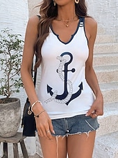 levne Grafický obchod Tank tops &amp; Camis-Dámské Tílko do košilky Grafika Kotva Denní stylové Bez rukávů Do V Běžné topy Denní Dovolená Tisk Námořnická modř Léto