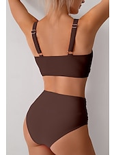 abordables Ensemble de bikinis-Femmes Maillots de Bain Bikini Maillot de bain Froncé Taille haute Tropical Tenues de plage Uni Fil en V Sans manches Maillots de bain
