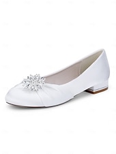 baratos Mãe da Noiva/Namorado-Mulheres Sapatos De Casamento Casamento Sapatilhas de casamento Cristais Sem Salto Ponta Redonda Moda Cetim Mocassim Prata Preto Branco