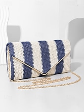 voordelige Clutches &amp; Avondtasjes-dames gestreepte geweven envelop clutch - met ketting, kan op één schouder of crossbody worden gedragen, modieus en veelzijdig, geschikt voor strandfeestjes en dagelijks gebruik zwart rood kaki