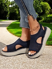 cheap Casual Sandals-Women&#039;s Breathable Knit Slip-On Platform Sandals – Casual Open-Toe Comfort Footwear for Summer walking, Casual Outings and Travel